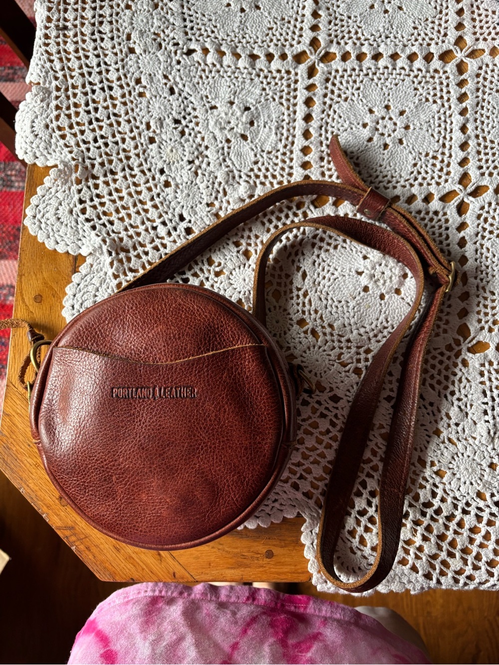 Portland Leather Small Round Chestnut Brown Crossbody Bag